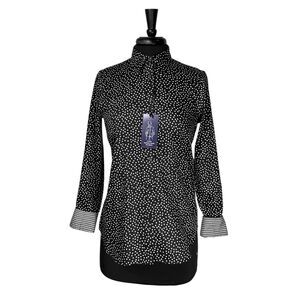 Chaps Ralph Lauren Womens S Black White Polka Dot No Iron Shirt NWT Cotton Top
